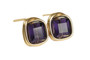 14K yellow gold filled wire wrapped dark purple velvet crystal cube stud earrings handmade by Jessica Luu Jewelry