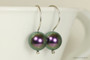 Sterling silver iridescent purple pearl drop earrings handmade by Jessica Luu Jewelry