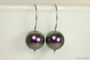 Sterling silver iridescent purple pearl drop earrings handmade by Jessica Luu Jewelry