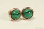 14K rose gold filled wire wrapped malachite gemstone stud earrings handmade by Jessica Luu Jewelry