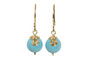 14K yellow gold filled wire wrapped turquoise blue dangle earrings handmade by Jessica Luu Jewelry