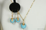 14K yellow gold filled wire wrapped turquoise blue  dangle earrings and necklace set handmade by Jessica Luu Jewelry