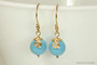 14K yellow gold filled wire wrapped turquoise blue  dangle earrings handmade by Jessica Luu Jewelry