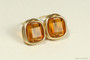 14K gold filled wire wrapped orange topaz cube crystal stud earrings handmade by Jessica Luu Jewelry