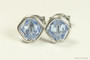 Sterling silver wire wrapped light sapphire blue crystal stud earrings handmade by Jessica Luu Jewelry