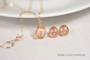 14K  yellow gold filled wire wrapped light peach crystal cube pendant on chain necklace and earrings set handmade by Jessica Luu Jewelry