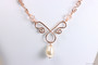 14K rose gold filled chain link necklace with creamrose pearls and silk crystals handmade by Jessica Luu Jewelry