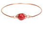 handmade 14k rose gold filled wire wrapped bangle bracelet with red coral pearl by Jessica Luu Jewelry