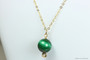 14K yellow gold filled malachite gemstone necklace handmade by Jessica Luu Jewelry