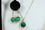 14K yellow gold filled malachite gemstone necklace and earrings set handmade by Jessica Luu Jewelry