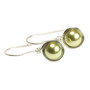 Sterling silver wire wrapped 8mm olive green pearl drop earrings handmade by Jessica Luu Jewelry