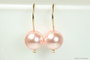 14K gold filled earrings with large pink pearls handmade by Jessica Luu Jewelry