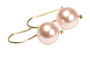 14K gold filled earrings with large pink pearls handmade by Jessica Luu Jewelry