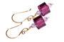 14K rose gold filled dangle earrings with fuchsia lavender crystals handmade by Jessica Luu Jewelry