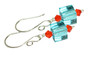 Sterling silver dangle earrings with aqua and orange crystals handmade by Jessica Luu Jewelry