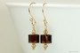 14K gold filled dangle earrings with mocha brown crystals handmade by Jessica Luu Jewelry