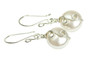 Sterling silver wire wrapped white flat coin pearl dangle earrings handmade by Jessica Luu Jewelry