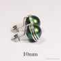 Sterling silver wire wrapped 6mm dark iridescent green pearl stud earrings handmade by Jessica Luu Jewelry