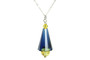 Sterling silver necklace with dark blue and yellow crystal pendant handmade by Jessica Luu Jewelry