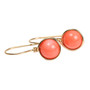 14K yellow gold filled wire wrapped 8mm orange bamboo coral drop hook earrings 1 inch long handmade by Jessica Luu Jewelry