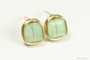 14K gold filled wire wrapped 6mm light green opalescent cube crystal stud earrings handmade by Jessica Luu Jewelry
