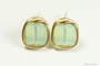 14K gold filled wire wrapped 6mm light green opalescent cube crystal stud earrings handmade by Jessica Luu Jewelry