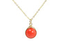14K yellow gold filled wire wrapped 10mm coral gemstone pendant on chain handmade by Jessica Luu Jewelry