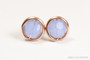 14K rose gold filled wire wrapped 6mm round pale blue crystal stud earrings handmade by Jessica Luu Jewelry