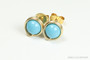 14K yellow gold filled wire wrapped 6mm turquoise blue stud earrings handmade by Jessica Luu Jewelry