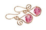 14K rose gold filled dangle earrings with 8mm pink crystals handmade by Jessica Luu Jewelry