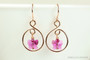 14K rose gold filled teardrop shaped dangle earrings with 8mm pink purple crystal butterflies inside handmade by Jessica Luu Jewelry