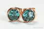 14K rose gold filled wire wrapped teal blue indicolite crystal stud earrings handmade by Jessica Luu Jewelry