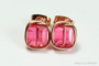 14K rose gold filled wire wrapped 6mm pink cube crystal stud earrings handmade by Jessica Luu Jewelry