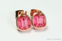 14K rose gold filled wire wrapped 6mm pink cube crystal stud earrings handmade by Jessica Luu Jewelry