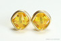 14K yellow gold filled wire wrapped sunflower yellow faceted crystal stud earrings handmade by Jessica Luu Jewelry