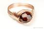 14K rose gold filled wire wrapped smoked amber brown 8mm round crystal solitaire ring handmade by Jessica Luu Jewelry