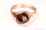 14K rose gold filled wire wrapped smoked amber brown 8mm round crystal solitaire ring handmade by Jessica Luu Jewelry