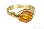 14K yellow gold filled wire wrapped 8mm faceted, round orange topaz crystal solitaire ring handmade by Jessica Luu Jewelry