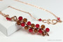 14K rose gold filled wire wrapped pendant on chain necklace with ruby red and brown crystals handmade by Jessica Luu Jewelry