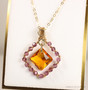 14K gold filled wire wrapped pendant on chain necklace with topaz and amethyst crystals handmade by Jessica Luu Jewelry
