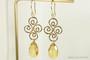 14K yellow gold filled wire wrapped dangle earrings with golden topaz pear shaped pendants handmade by Jessica Luu Jewelry