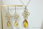 Amber teardrop pendant necklace and earrings set handmade by Jessica Luu Jewelry