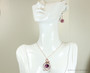 14K rose gold filled wire wrapped amethyst purple crystal pendant on chain necklace and earrings set handmade by Jessica Luu Jewelry