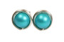 Sterling silver wire wrapped teal blue green pearl stud earrings handmade by Jessica Luu Jewelry
