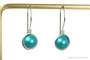 Sterling silver wire wrapped teal blue green 8mm pearl drop earrings handmade by Jessica Luu Jewelry