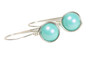 Sterling silver wire wrapped aqua blue green 8mm pearl drop earrings handmade by Jessica Luu Jewelry
