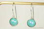 Sterling silver wire wrapped aqua blue green 8mm pearl drop earrings handmade by Jessica Luu Jewelry