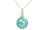 Sterling silver wire wrapped aqua blue green 10mm pearl solitaire on chain necklace handmade by Jessica Luu Jewelry