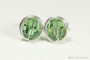 Sterling silver wire wrapped erinite green crystal round stud earrings handmade by Jessica Luu Jewelry