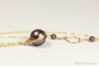 14K yellow gold filled wire wrapped large dark chocolate velvet brown pearl solitaire on chain necklace handmade by Jessica Luu Jewelry